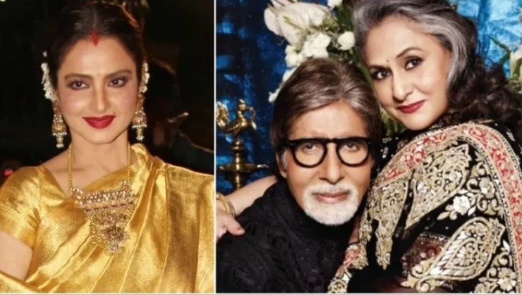 Screenshot of Amitabh Bachchan's "Nikal Diya" tweet with overlaid Jaya Bachchan meme illustrations.