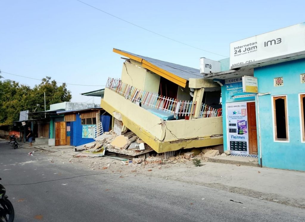 Damaged building after the magnitude 7.7 Flores Island earthquake in Indonesia