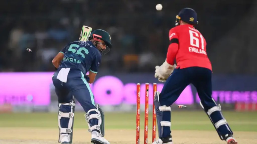 Pakistan batsman facing England in a T20 international match