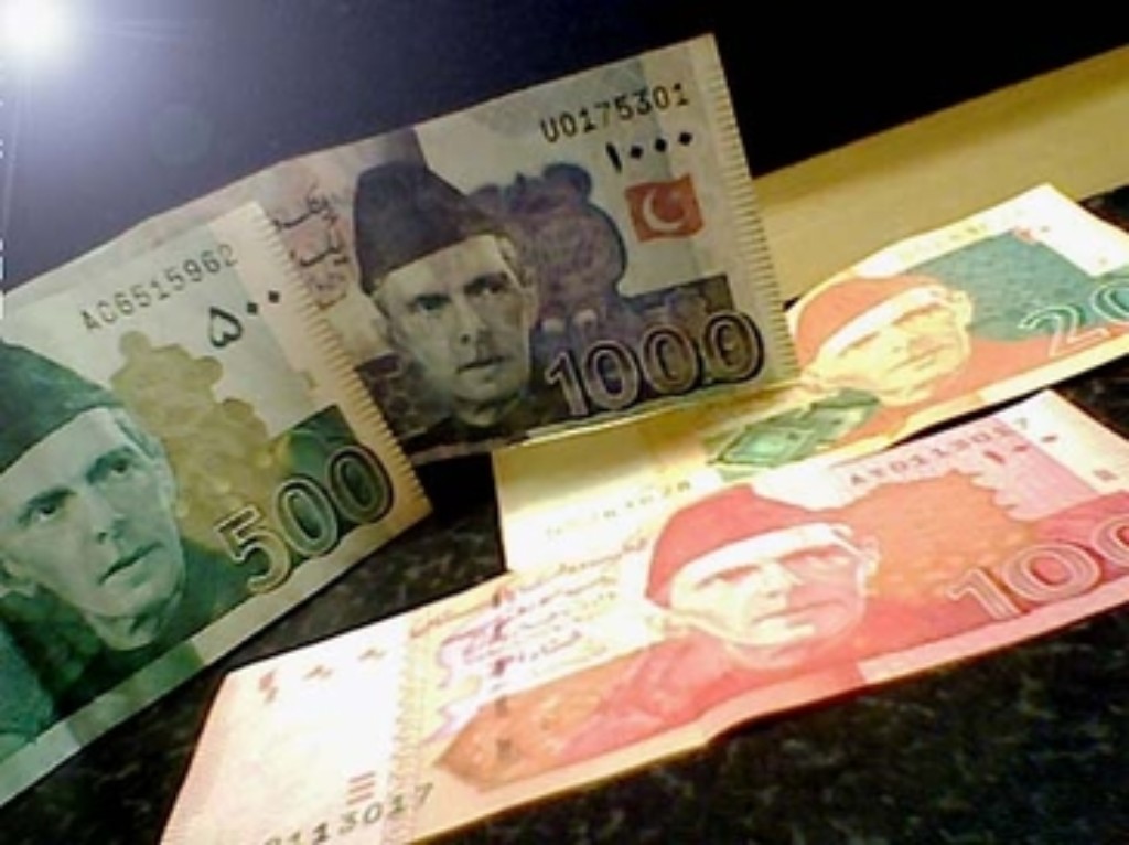 Pakistani rupee currency notes representing the National Savings prize bond draw